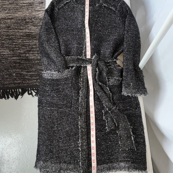Zara (M) long, frayed-edge cardigan, with wrap tie, pockets & metallic threads - Picture 10 of 16